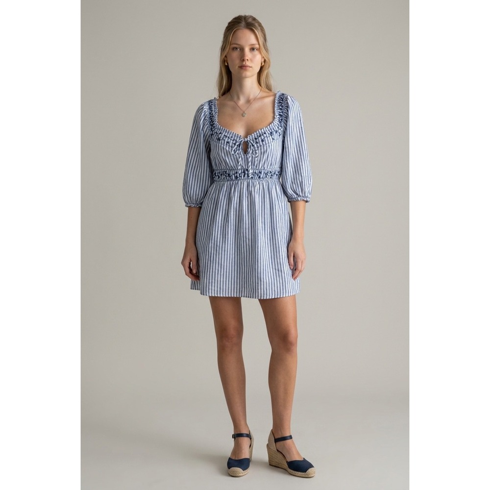 American Eagle Blue White Striped Embroidered Mini Dress XXS Cottagecore Boho